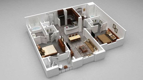 Floor plan for 2 beds, 2 baths, 1017 sqft